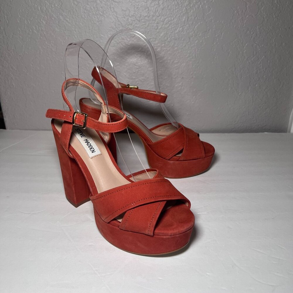 Steve Madden Platform Suede Strappy Sandals Rust Orange